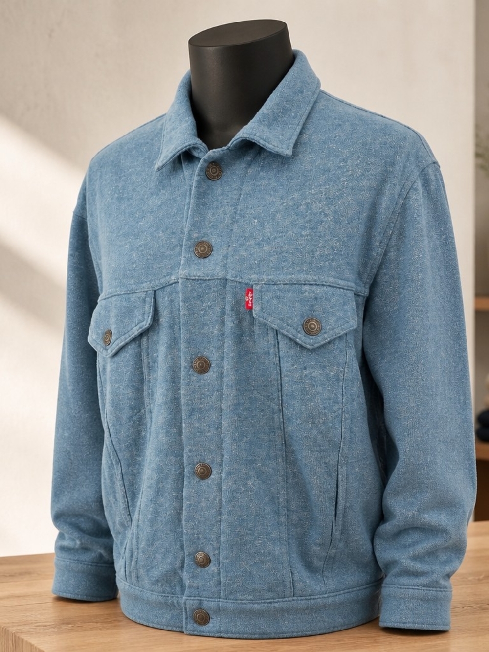 Levis Strauss Mens Light Blue Cotton Shirt Jacket  Snap Front  Size L